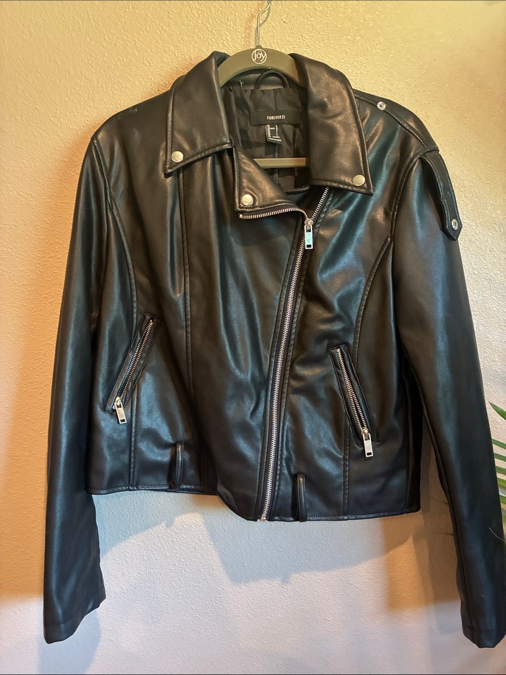 Forever 21 Black Faux Leather Asymmetric Moto Jacket